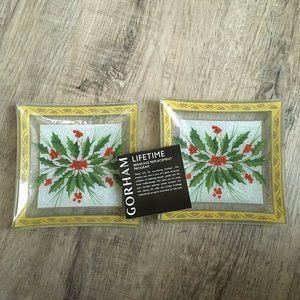Gorham Festive Holly Set of 2 Square Candy Dishes Crystal